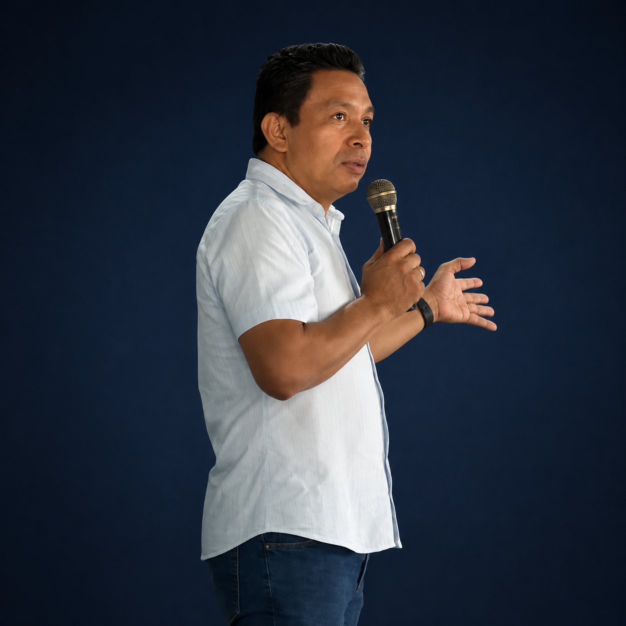 José Alfredo Novoa Cárdenas, fundador del Gimnasio Campestre, dirigiéndose a la comunidad educativa